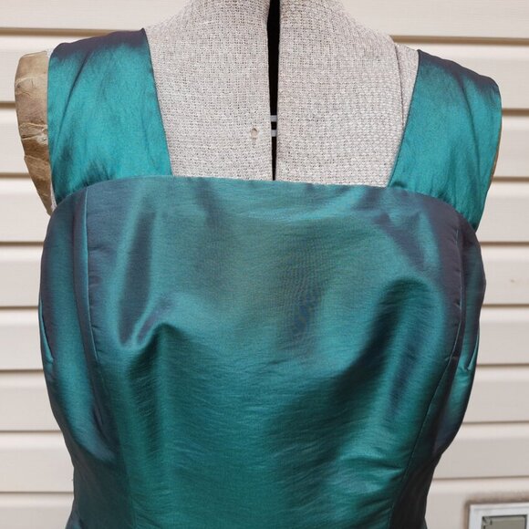 Vintage Formal Satin Dress Shimmer Green Prom Wedding 36B 31W - Picture 5 of 12